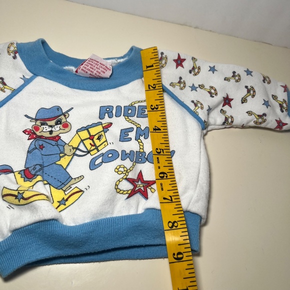 Vintage Ride Em' Cowboy Teddy Bear Sweater Lasso Rocking Horse Stars Baby Blue - Picture 7 of 9